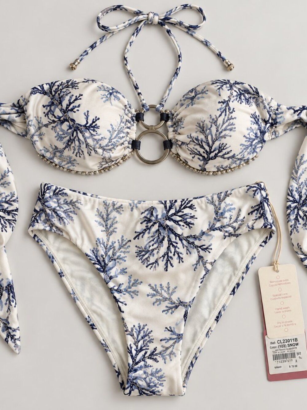 Costa Linda Snow Coral Print Embellished Bikini Set NWT XL